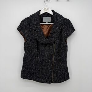 Classique Entier Tweed Knit Short Sleeve Blazer Jacket Y2k Style Size Small